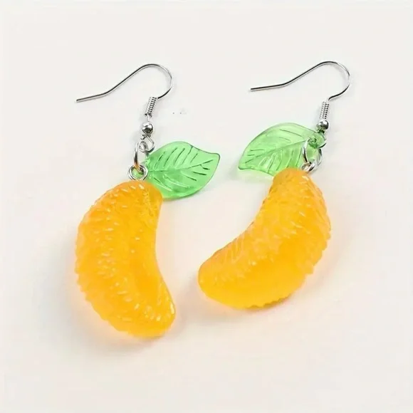 1pair Orange Slice Resin Drop Dangle Earrings Creative Fruit Pendant Earrings - Picture 7 of 10